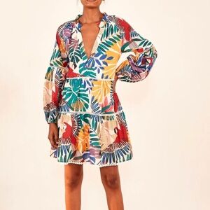 Farm Rio Off-White Macaw Bloom Mini Dress Size Medium